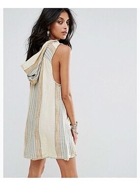 Free People All Right Now Boho Cream Hoodie Sleeveless Short Mini Beach Dress
